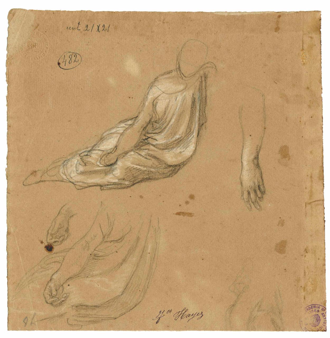 Schizzo di figura femminile seduta, figura femminile seduta (disegno) di Hayez, Francesco (metà sec. XIX)
