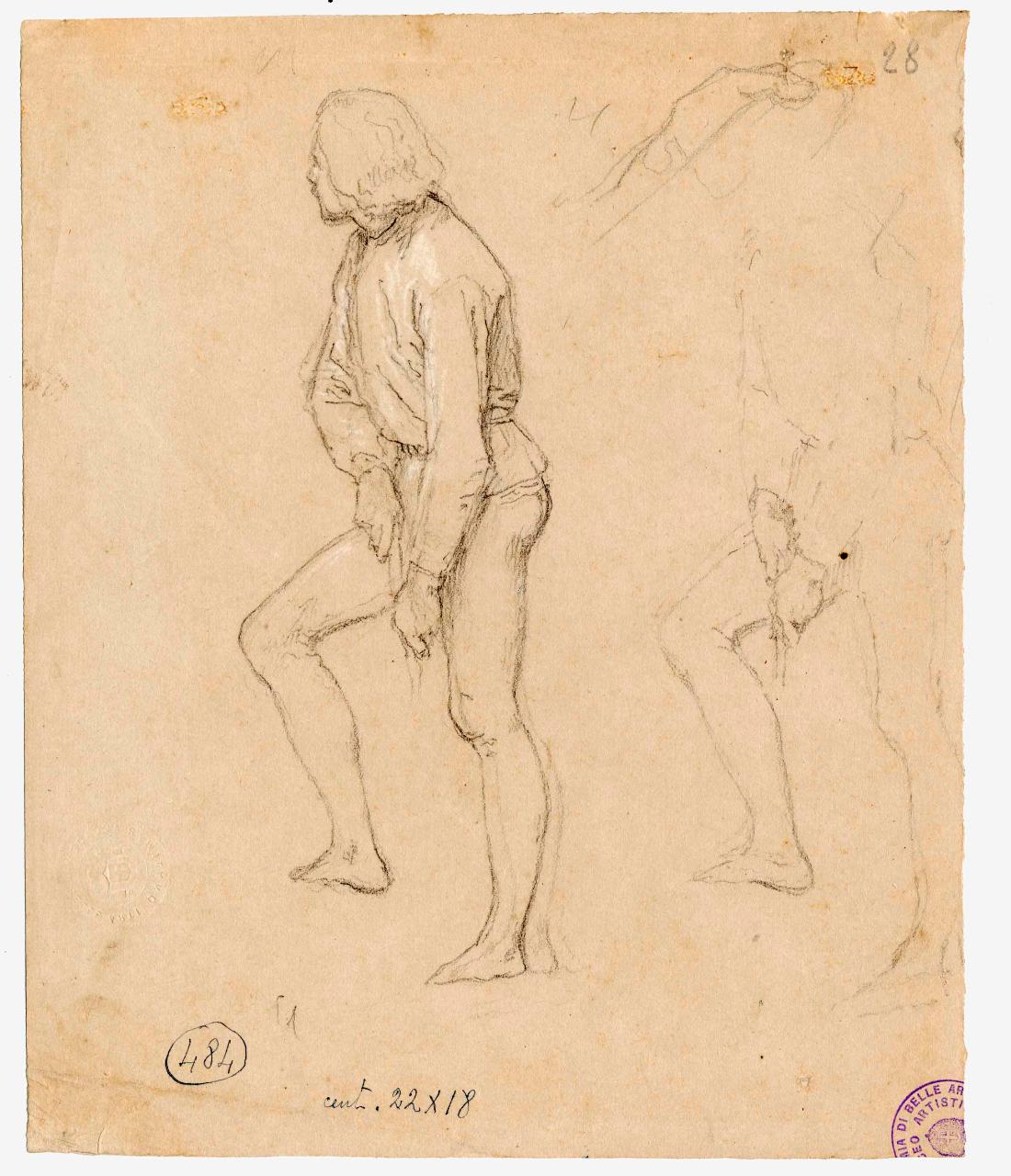 Studi di figure veneziane (paggi)/ Uomo in tunica (costume romano), figure maschili, paggi | figura maschile (disegno) di Hayez, Francesco (metà sec. XIX)