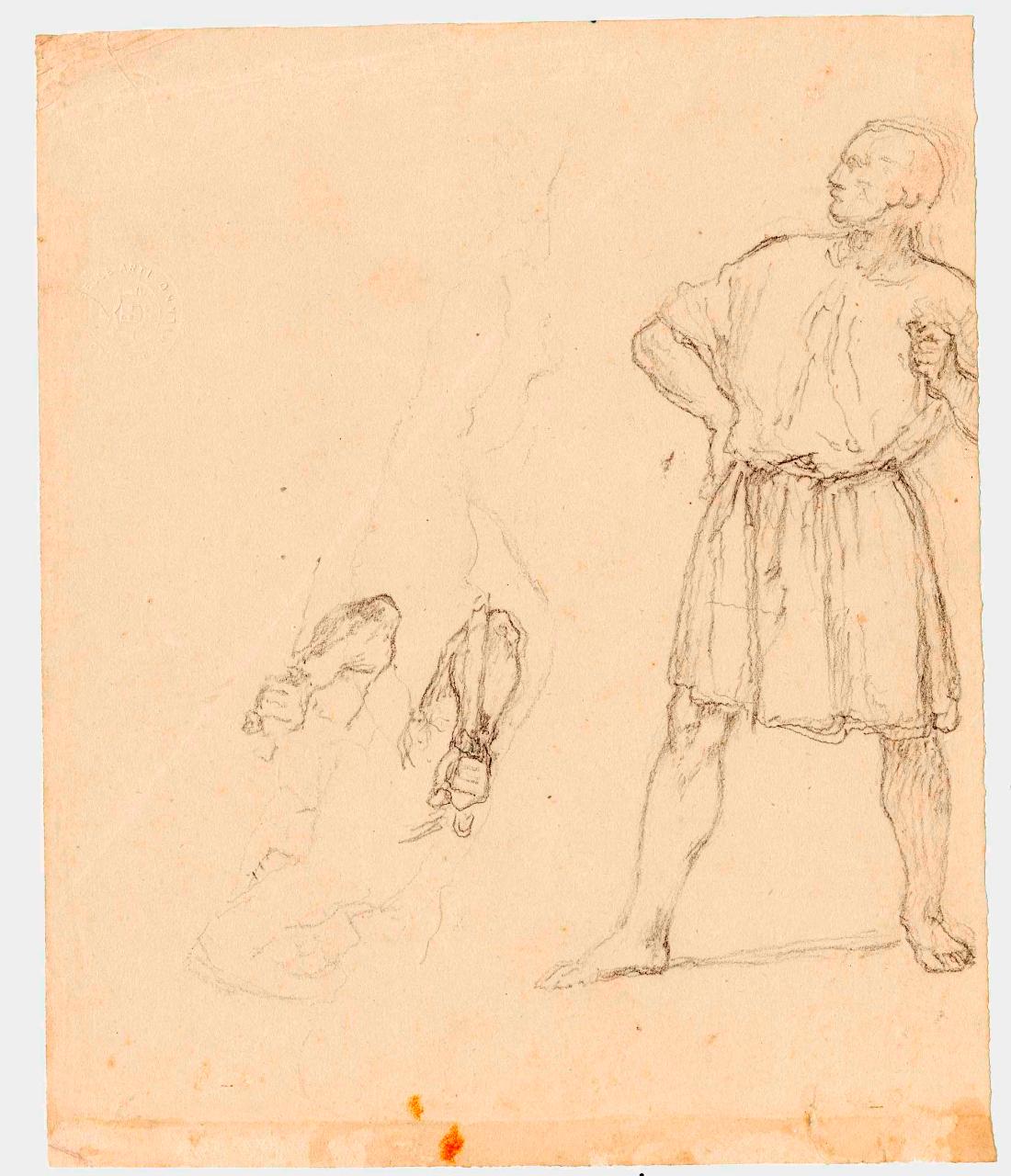 Uomo in tunica (costume romano), figura maschile (disegno) di Hayez, Francesco (metà sec. XIX)