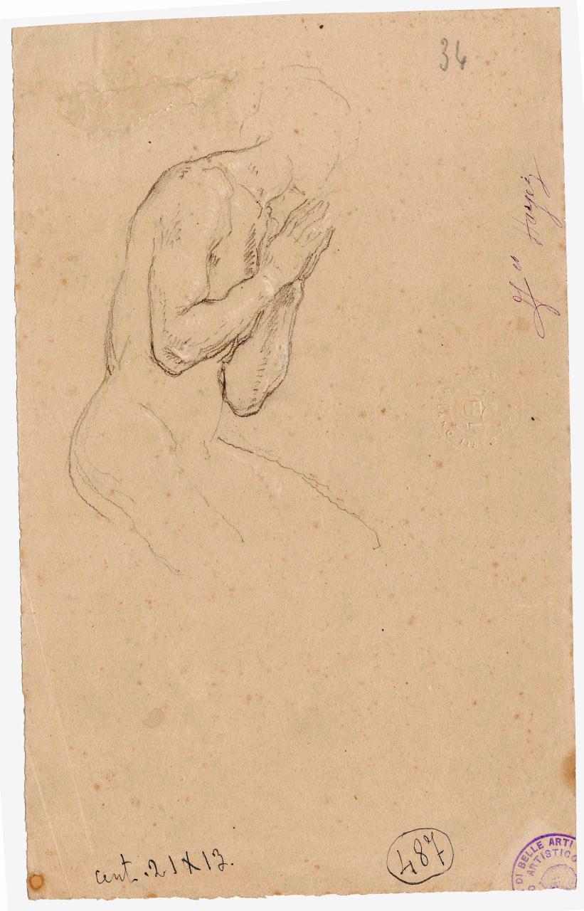 Schizzo di ignudo orante/ Studio di mani, nudo maschile | mani (disegno) di Hayez, Francesco (metà sec. XIX)