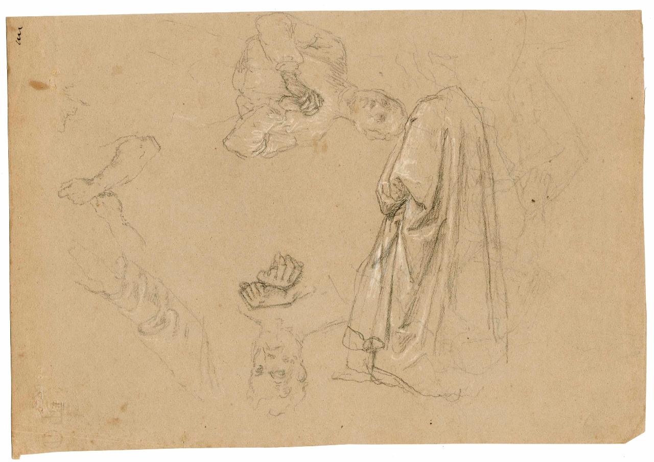 Schizzi varii di teste e panneggi, teste, panneggio (disegno) di Hayez, Francesco (metà sec. XIX)