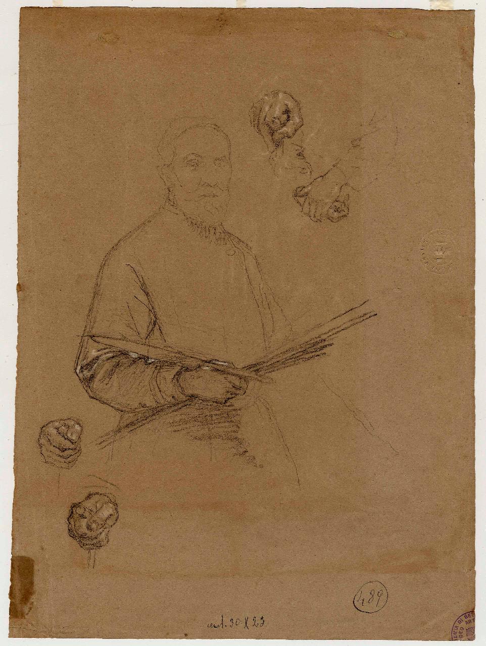 Studio per autoritratto dello Hayez (della Pinacoteca di Brera)/ Ignudo, autoritratto | nudo maschile (disegno) di Hayez, Francesco (metà sec. XIX)