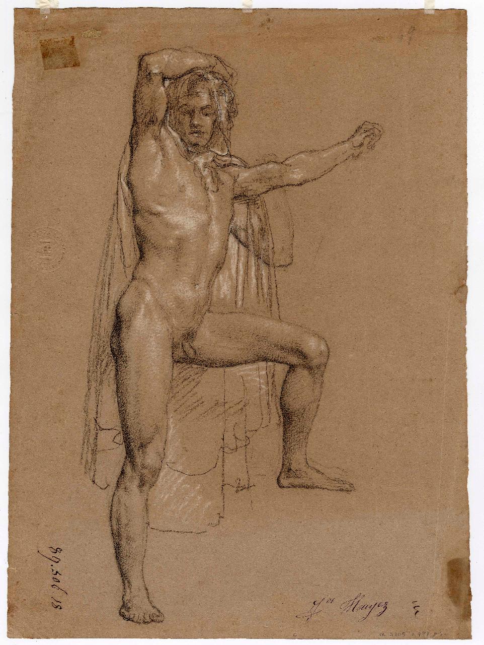 Ignudo, nudo maschile (disegno) di Hayez, Francesco (metà sec. XIX)