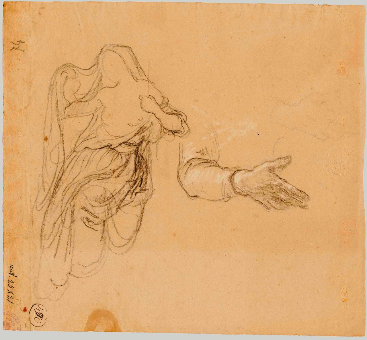 Prima idea di "Tamar di Giuda" (1847)/ Studi di braccia e mani, Tamar | braccia, mani (disegno) di Hayez, Francesco (metà sec. XIX)