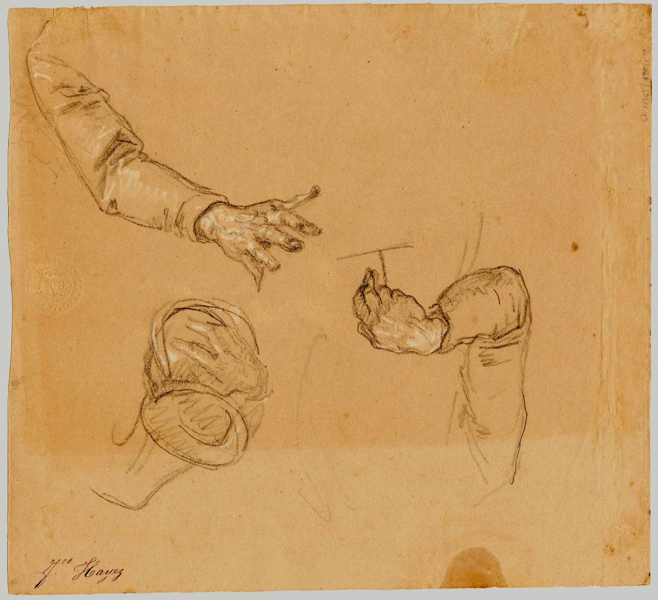 Studi di braccia e mani, braccia, mani (disegno) di Hayez, Francesco (metà sec. XIX)