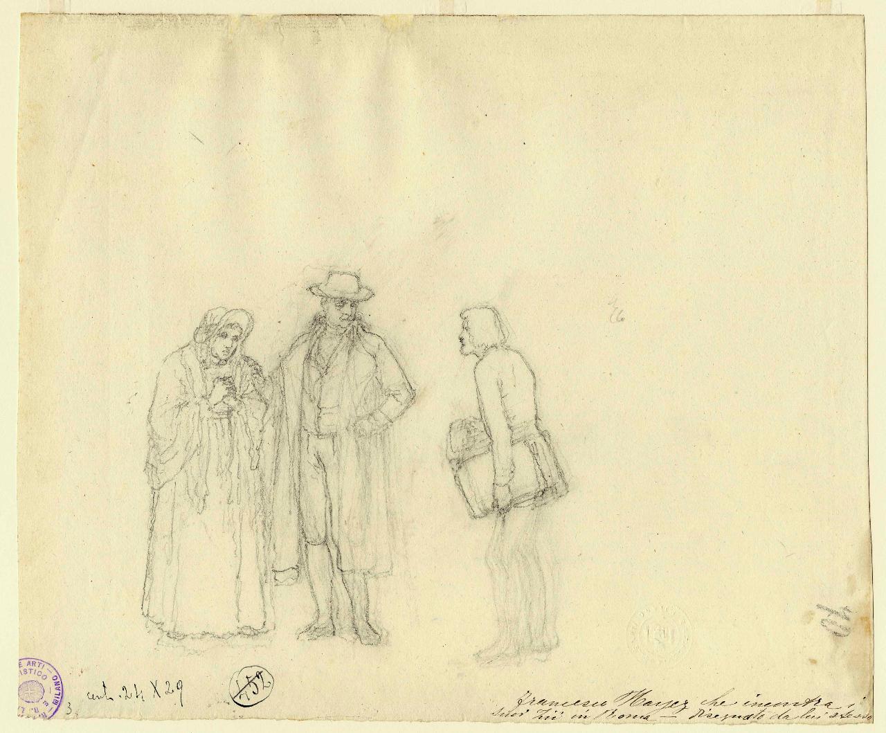 "Hayez incontra i suoi zii in Roma". Schizzo, Hayez incontra i suoi zii in Roma (disegno) di Hayez, Francesco (metà sec. XIX)