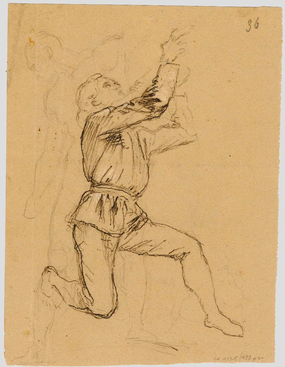Giovane inginocchiato, figura maschile in ginocchio (disegno) di Hayez, Francesco (metà sec. XIX)