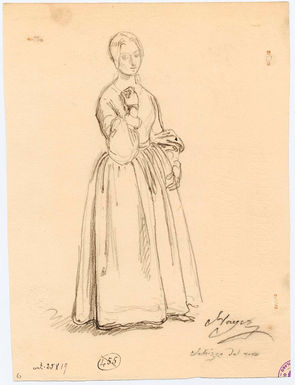 Ritratto della moglie, ritratto femminile (disegno) di Hayez, Francesco (metà sec. XIX)