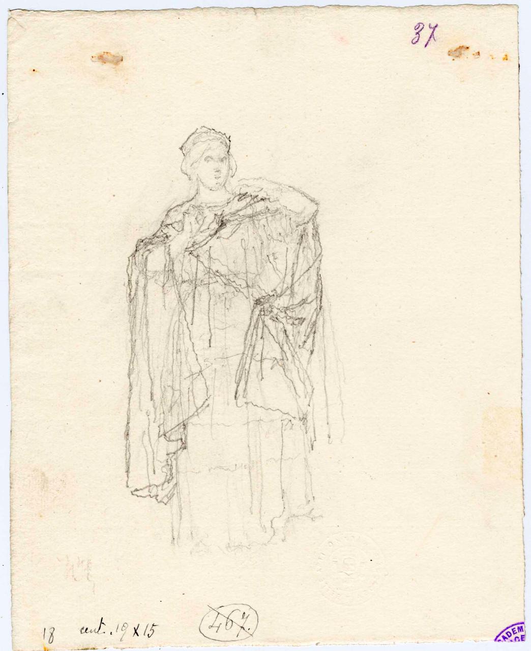 Figura paludata con diadema, figura femminile (disegno) di Hayez, Francesco (metà sec. XIX)