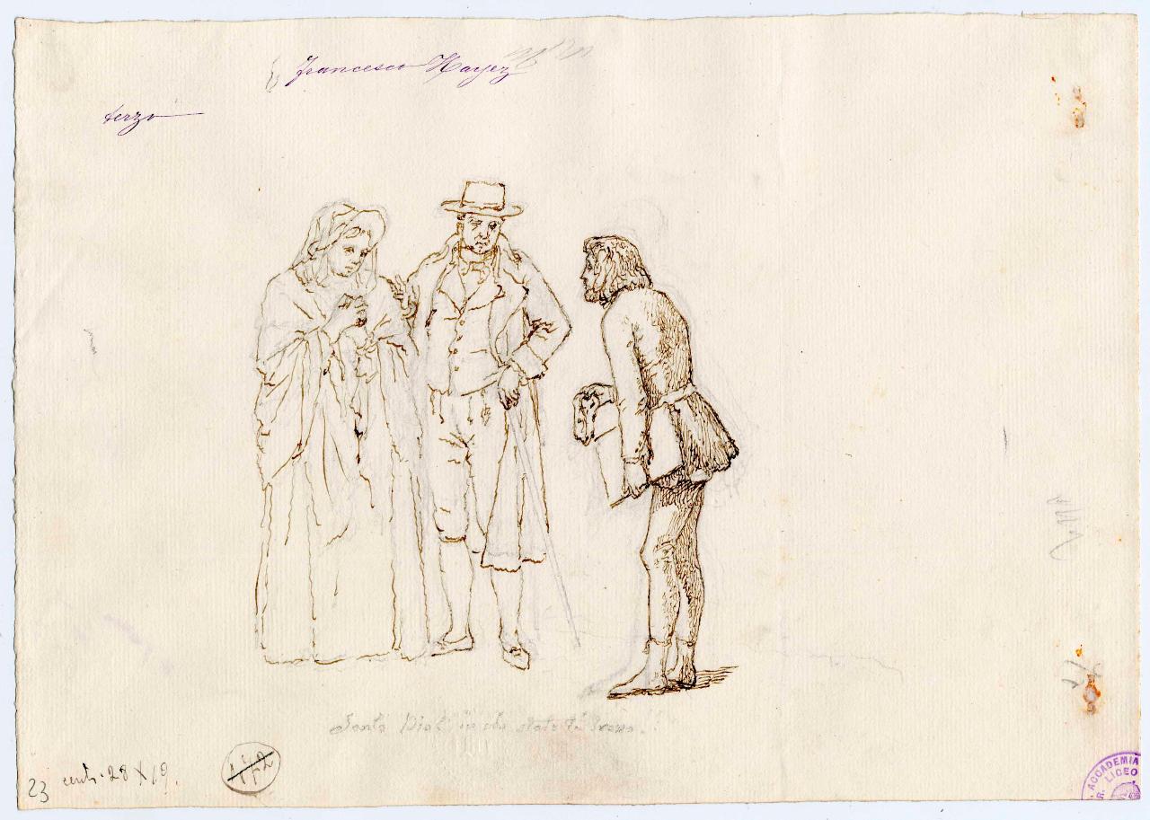 Hayez incontra i suoi zii a Roma, Hayez e gli zii (disegno) di Hayez, Francesco (metà sec. XIX)