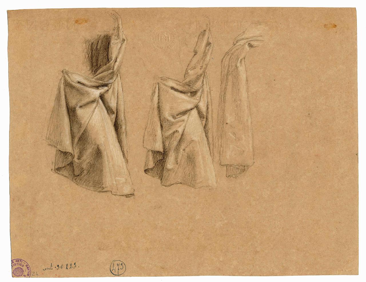 Studio di panneggio, panneggio (disegno) di Hayez, Francesco (metà sec. XIX)