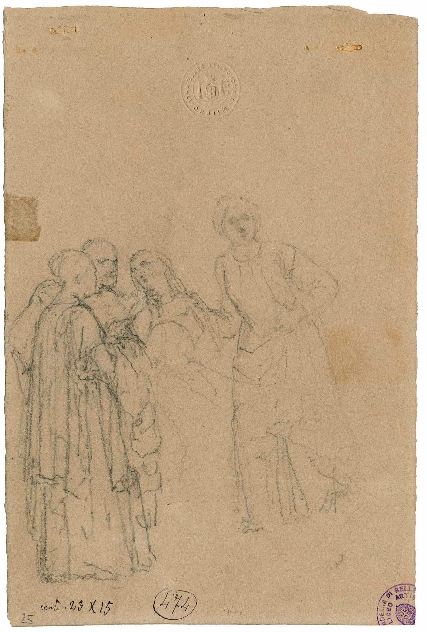 Gruppo di figure, figura maschile e figure femminili (disegno) di Hayez, Francesco (metà sec. XIX)