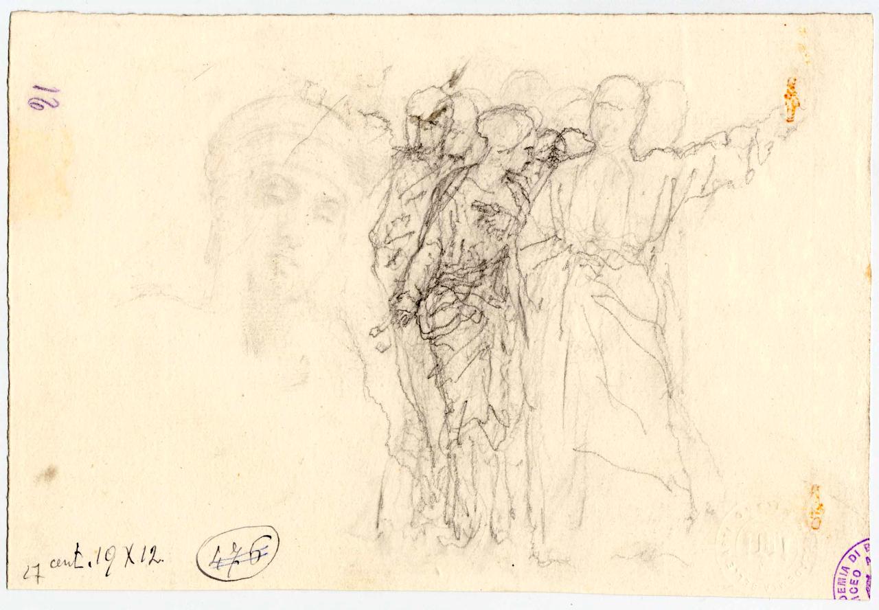Gruppo di figurine e testina femminile, figure femminili, figura maschile e testa (disegno) di Hayez, Francesco (metà sec. XIX)