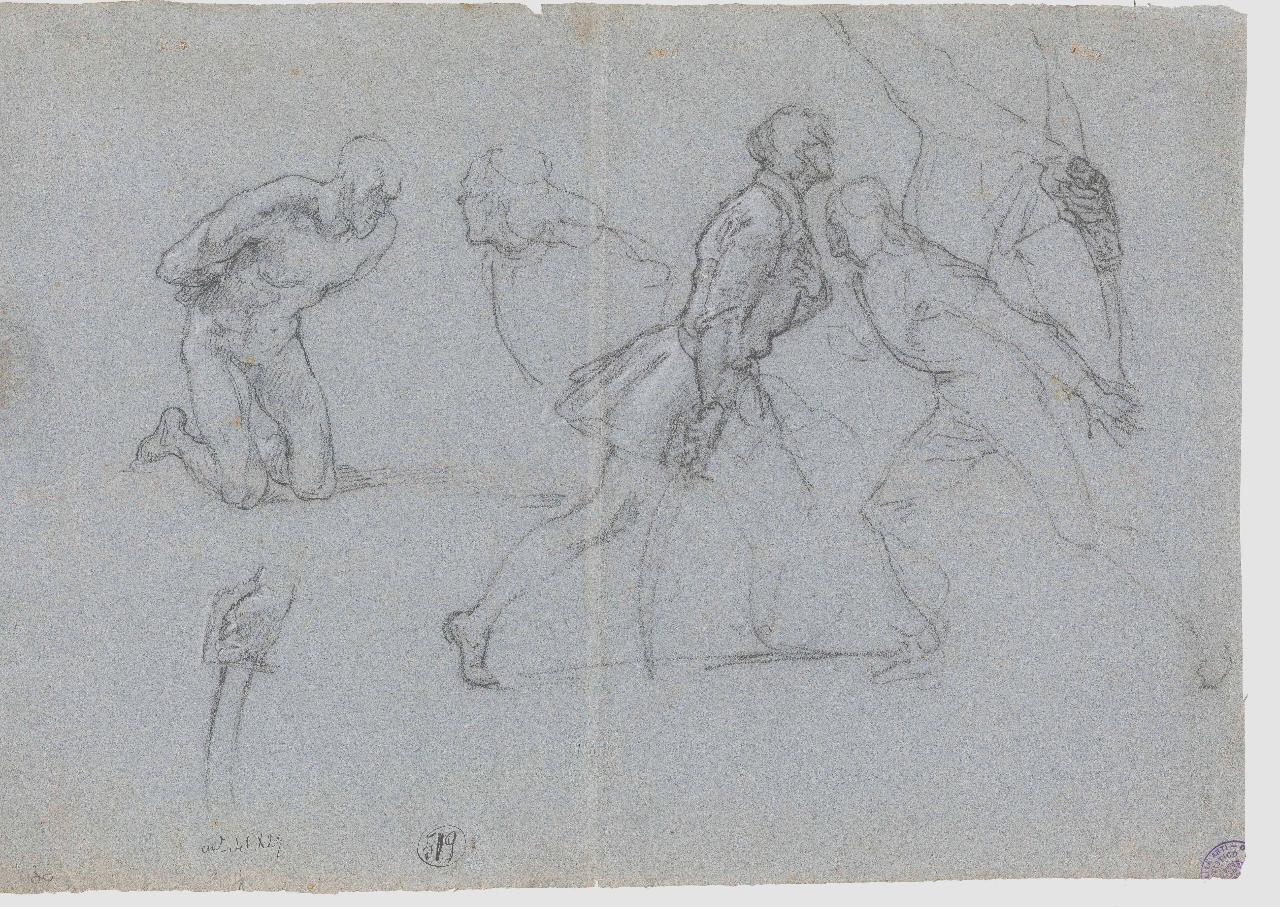 Studio per la "Decapitazione del Doge Marin Faliero"/ Schizzi di ignudo e caduto, Decapitazione del Doge Marin Faliero | figure maschili (disegno) di Hayez, Francesco (metà sec. XIX)