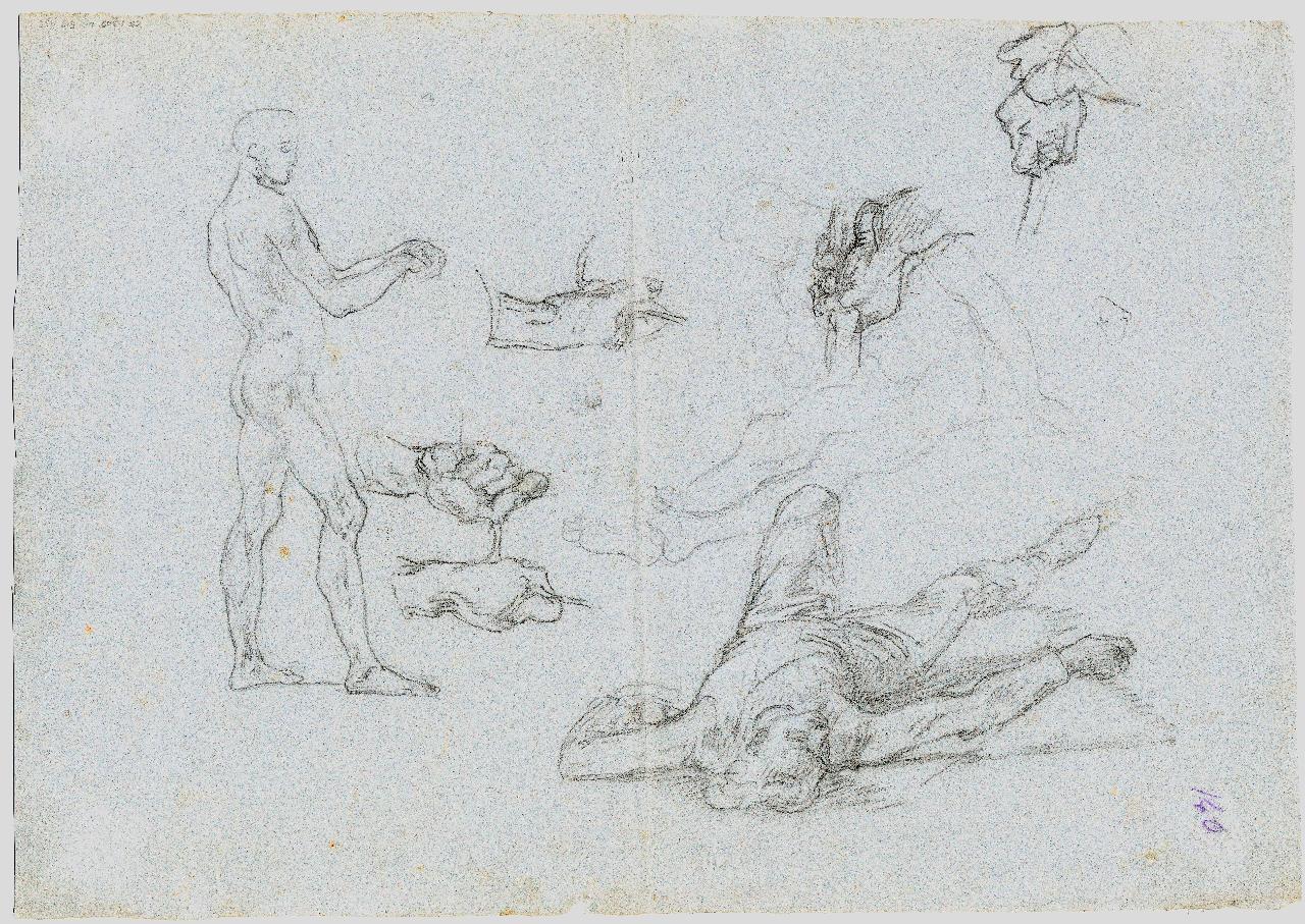 Schizzi di ignudo e caduto, figure maschili (disegno) di Hayez, Francesco (metà sec. XIX)
