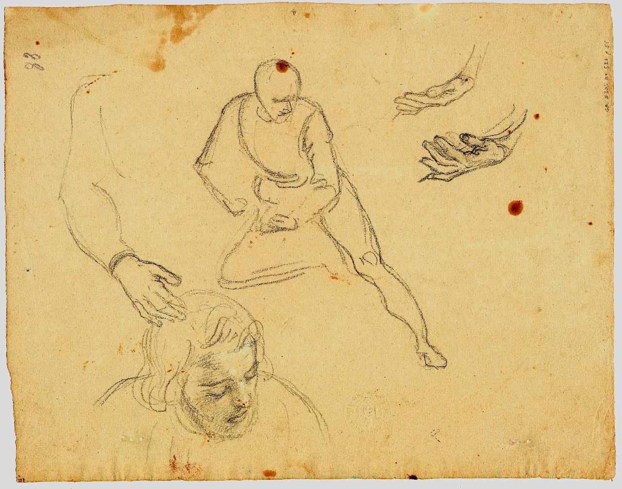 Figure virili, braccia e mani, figure maschili, braccia e mani (disegno) di Hayez, Francesco (metà sec. XIX)