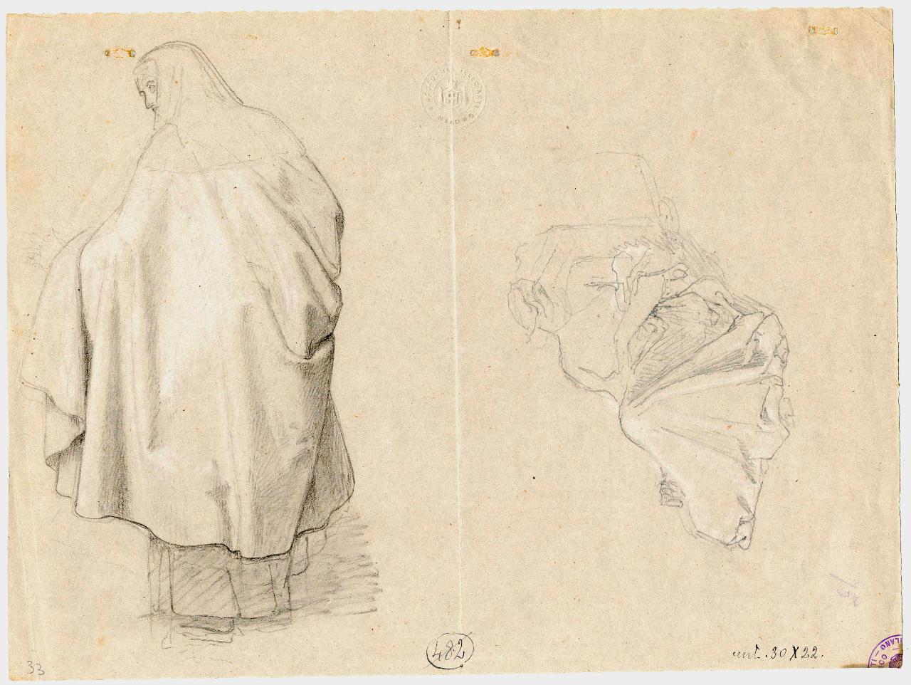 Studio di scena orientale. Donna vista di dorso ravvolta in mantello. Altra seminuda seduta, figure femminili (disegno) di Hayez, Francesco (metà sec. XIX)