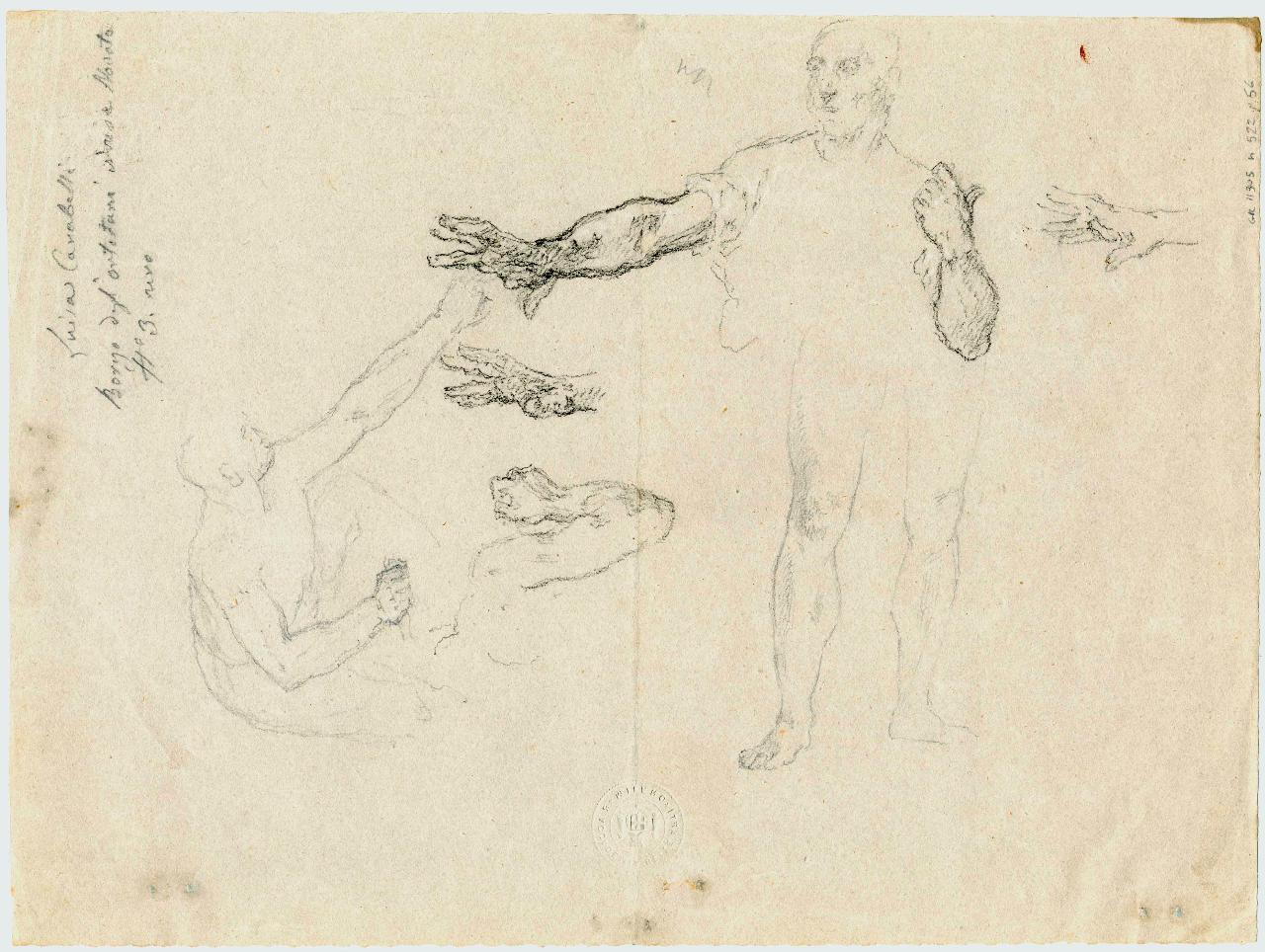 Studi di figure virili, braccia e mani, figure maschili, braccia e mani (disegno) di Hayez, Francesco (metà sec. XIX)