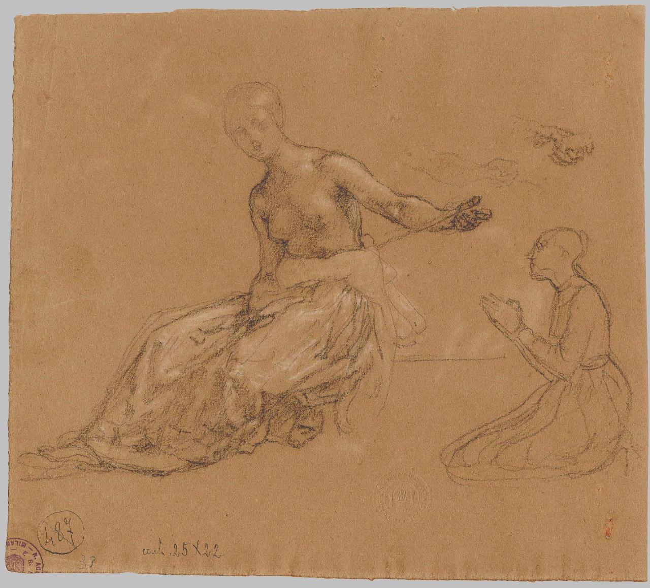 Studio per una Lucrezia. A lato figura di orante, figure femminili (disegno) di Hayez, Francesco (metà sec. XIX)