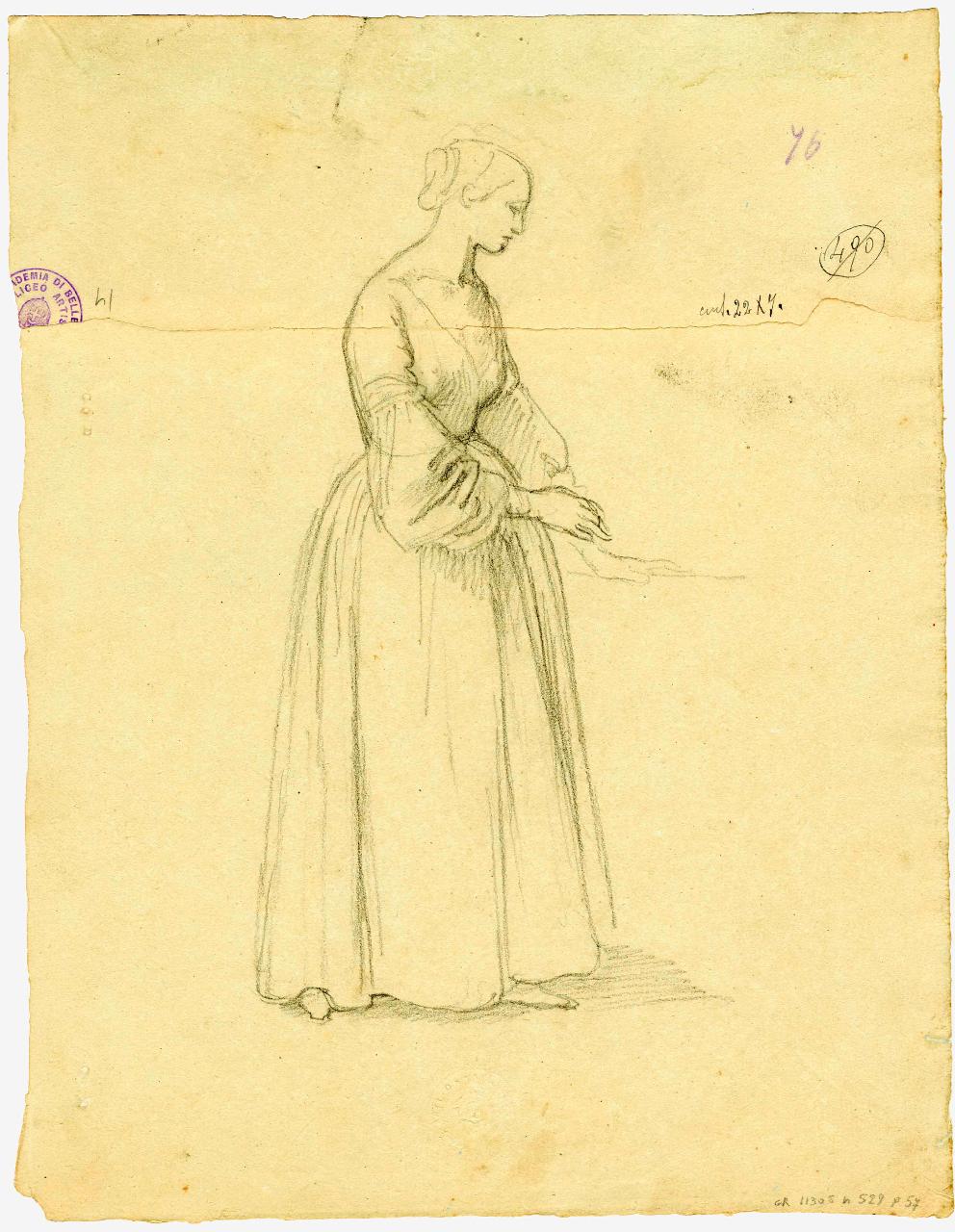 Donna seduta/ Figura di donna all'impiedi, figura femminile | figura femminile (disegno) di Hayez, Francesco (metà sec. XIX)