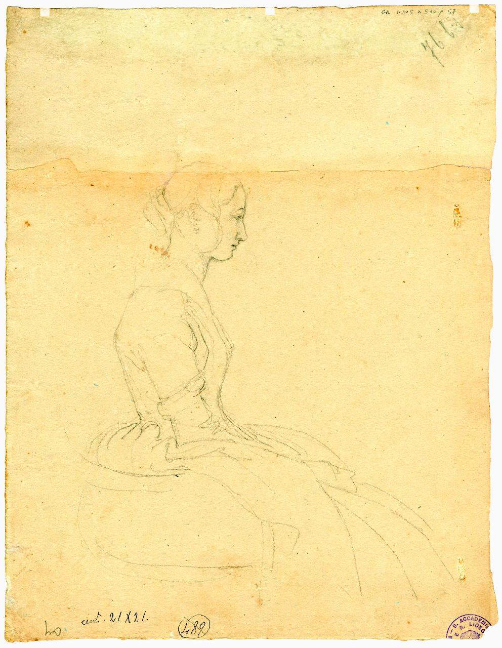 Figura di donna all'impiedi, figura femminile (disegno) di Hayez, Francesco (metà sec. XIX)