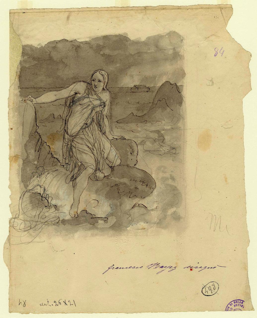 Danae, figura femminile (disegno) di Hayez, Francesco (metà sec. XIX)