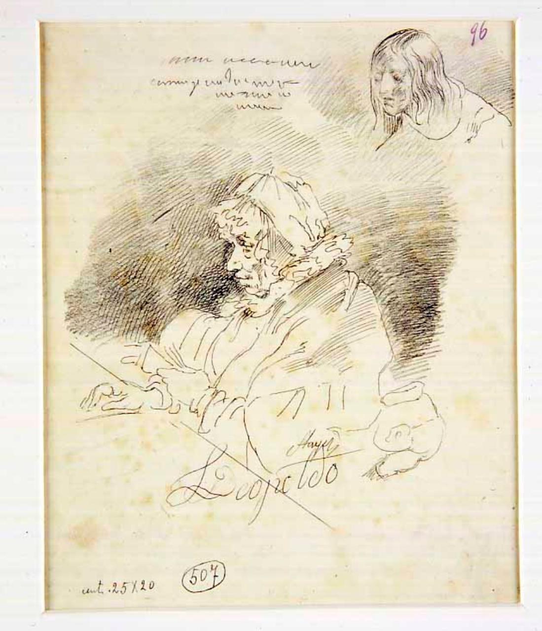 Impressione di figura di vecchio dal vero; in alto giovinetto, figure maschili (disegno) di Hayez, Francesco (metà sec. XIX)