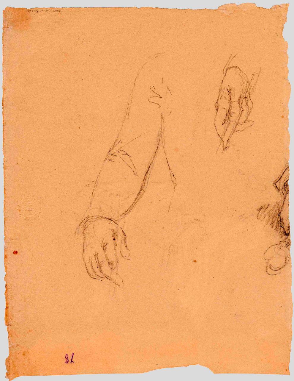 Studi di braccia e mano che impugna, braccia e mano (disegno) di Hayez, Francesco (metà sec. XIX)