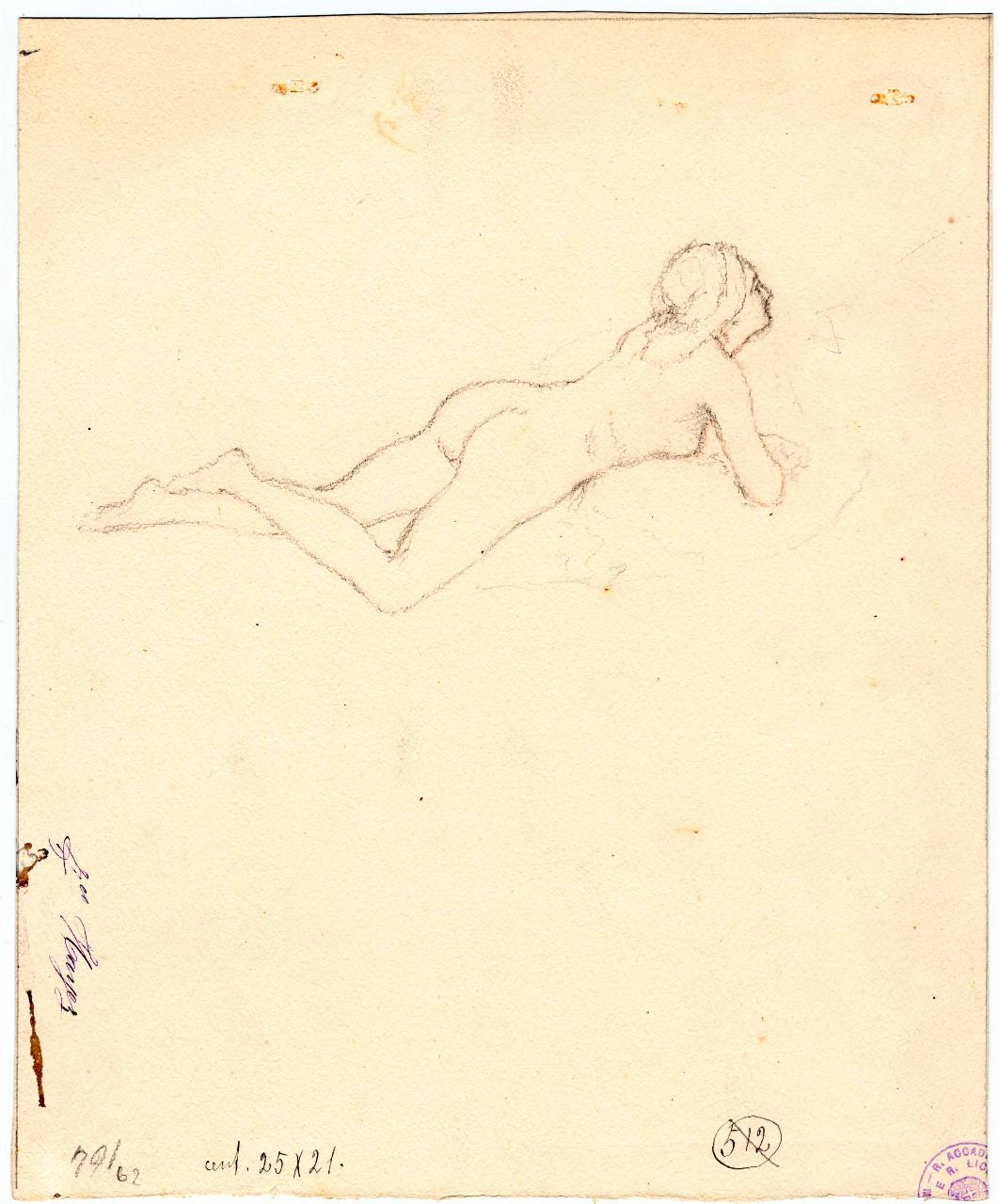 Ignuda, bocconi, nudo femminile (disegno) di Hayez, Francesco (metà sec. XIX)