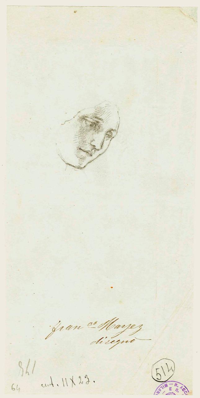 Testina in profilo dal vero, figura femminile (disegno) di Hayez, Francesco (metà sec. XIX)