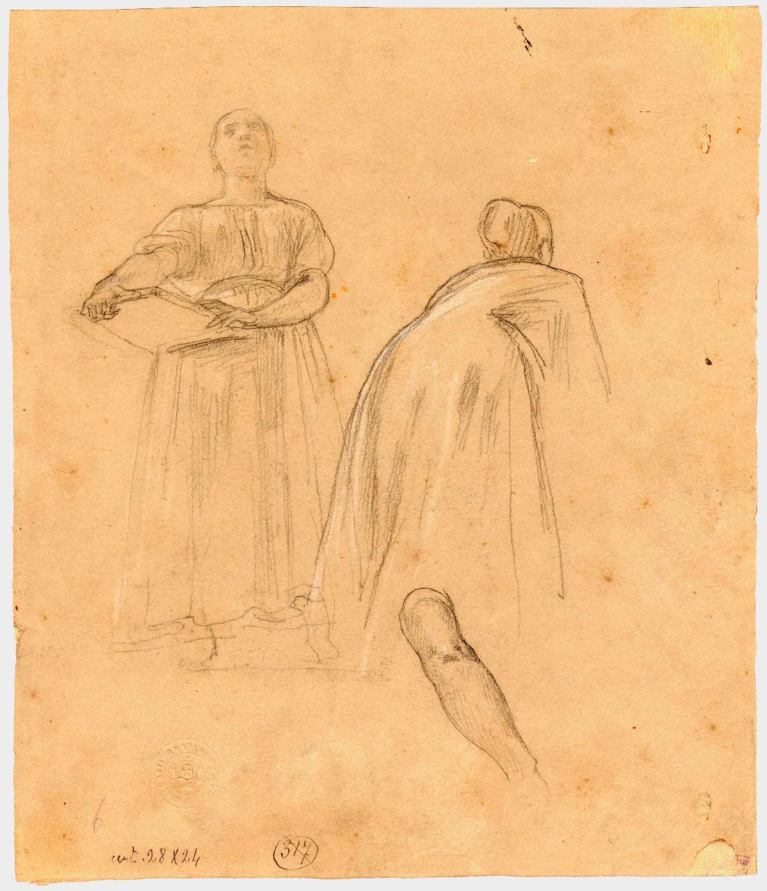 Studio di figure femminili all'impiedi/ Donna seduta. Studio per l'Incoronazione di Ferdinando I (?), figura femminile | figura femminile (disegno) di Hayez, Francesco (metà sec. XIX)