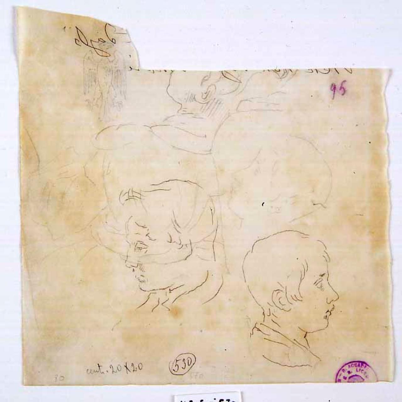 Testine di fanciullo e giovinetto, figure maschili (disegno) di Hayez, Francesco (metà sec. XIX)