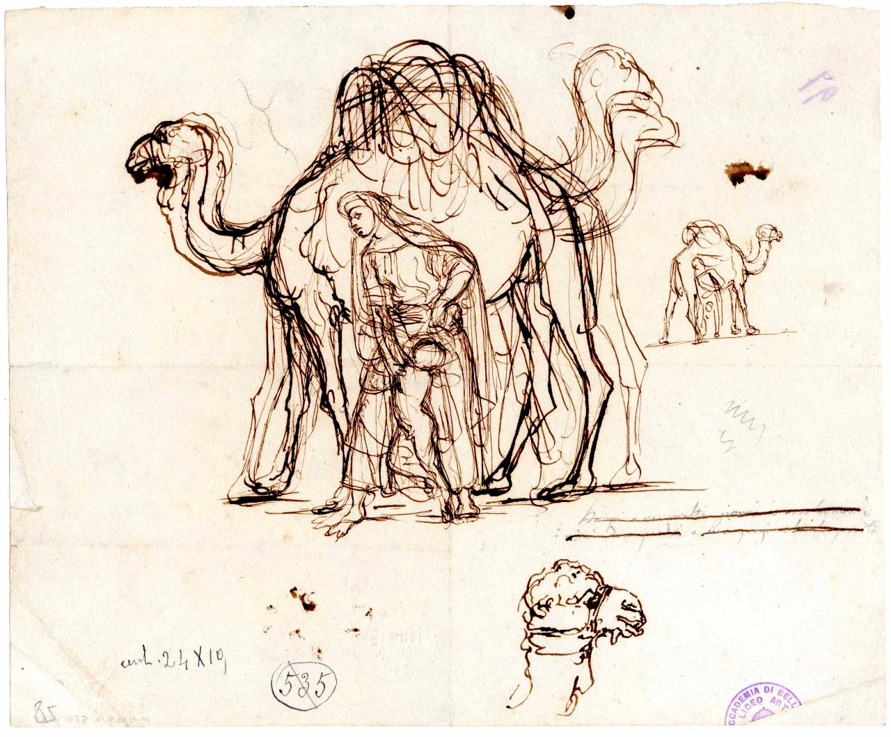 Scena orientale (cammello, donne e bambini), figure femminili, bambini e cammello (disegno) di Hayez, Francesco (metà sec. XIX)