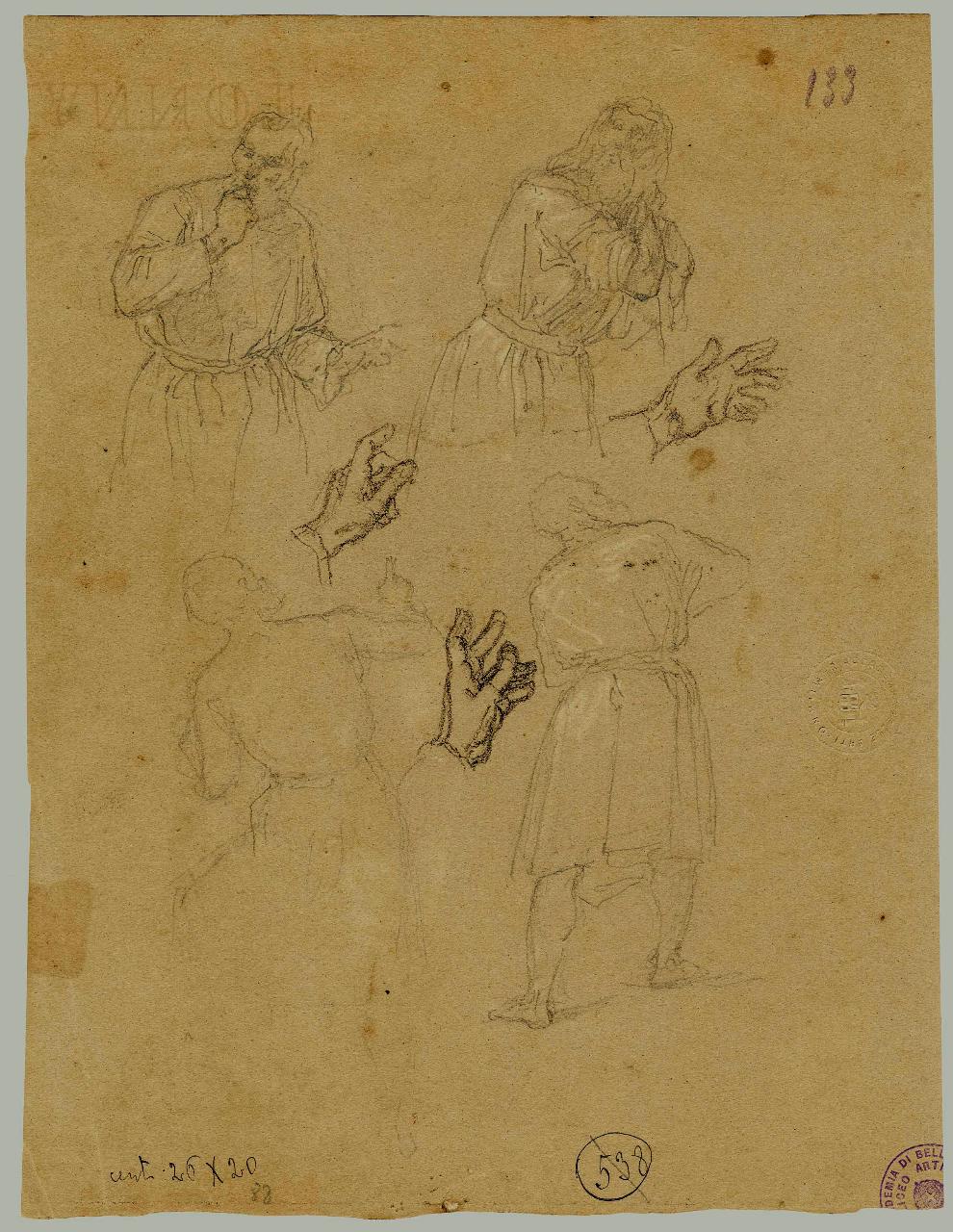 Studi vari di figura, figure maschili (disegno) di Hayez, Francesco (metà sec. XIX)