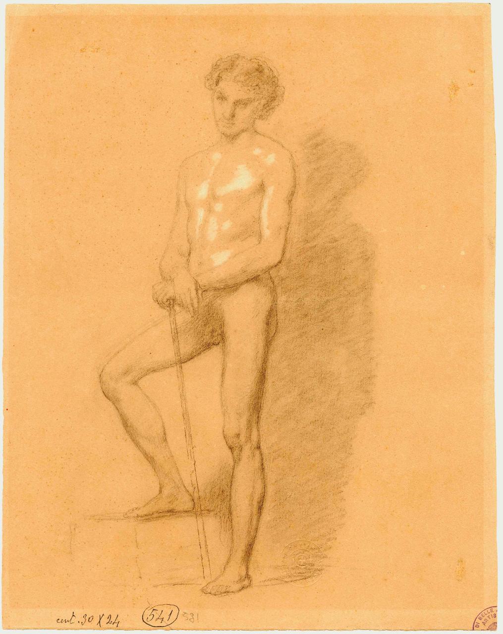 Nudo virile all'impiedi, nudo maschile (disegno) di Hayez, Francesco (metà sec. XIX)