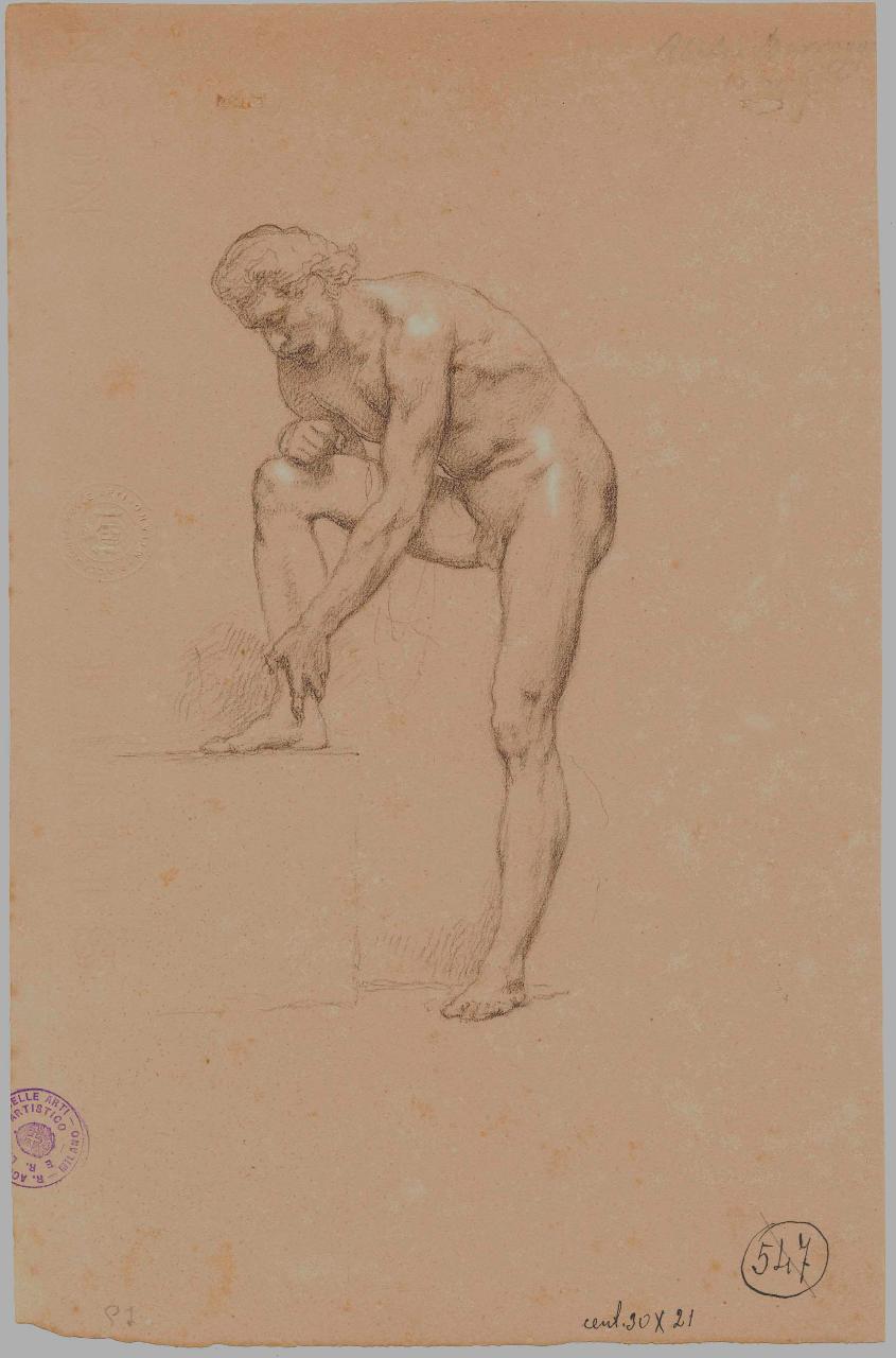 Nudo virile chinato, nudo maschile (disegno) di Hayez, Francesco (metà sec. XIX)