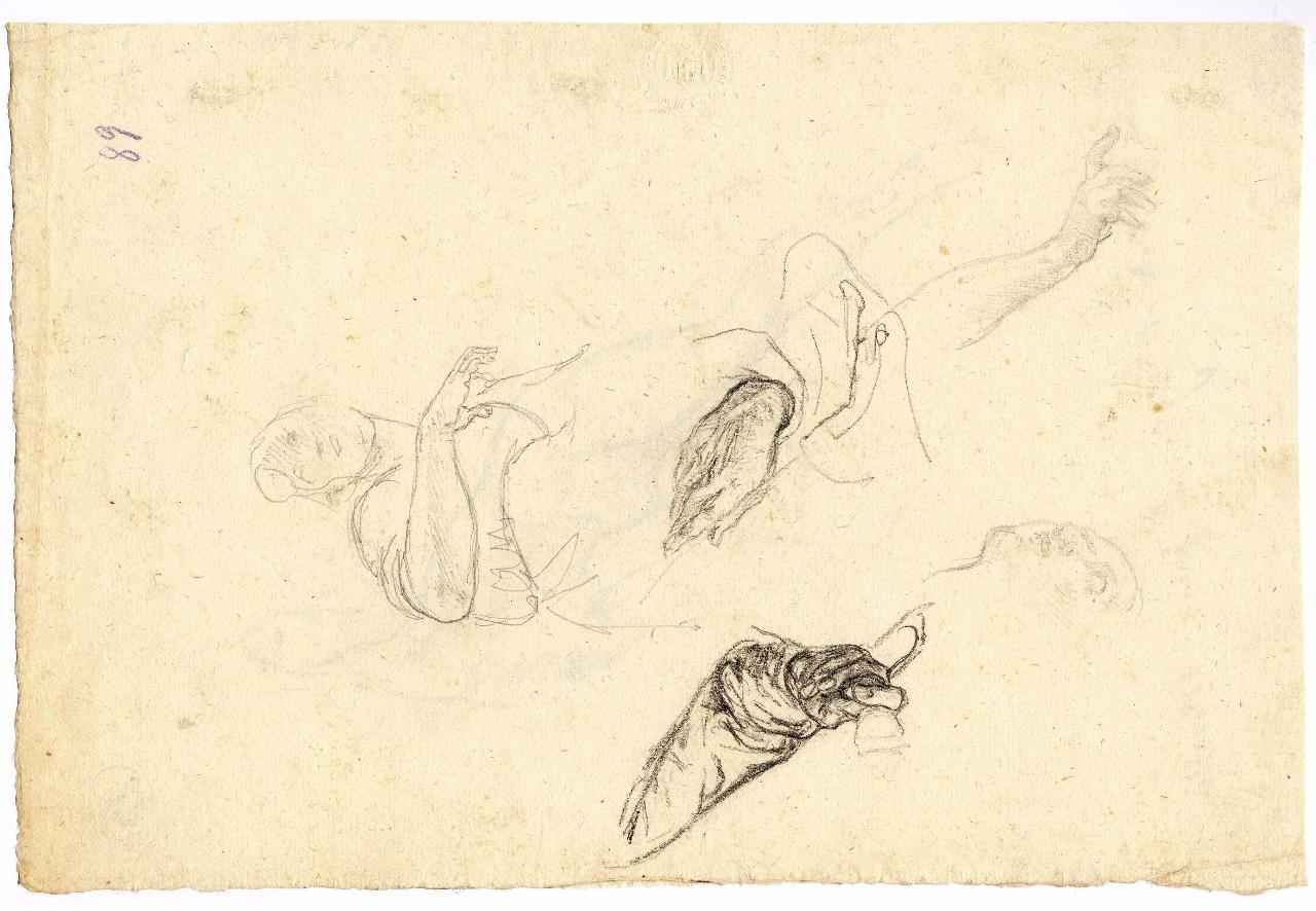 Ignuda acefala (studio per la Betsabea)/ Schizzi di figura femminile; varie, nudo femminile | figure femminili (disegno) di Hayez, Francesco (metà sec. XIX)