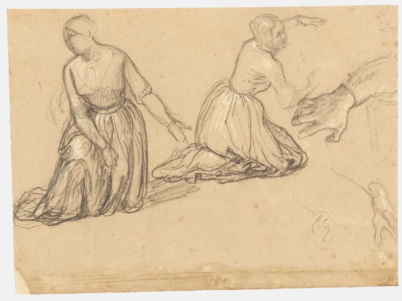 Studio di figure femminili, figure femminili e mano (disegno) di Hayez, Francesco (metà sec. XIX)