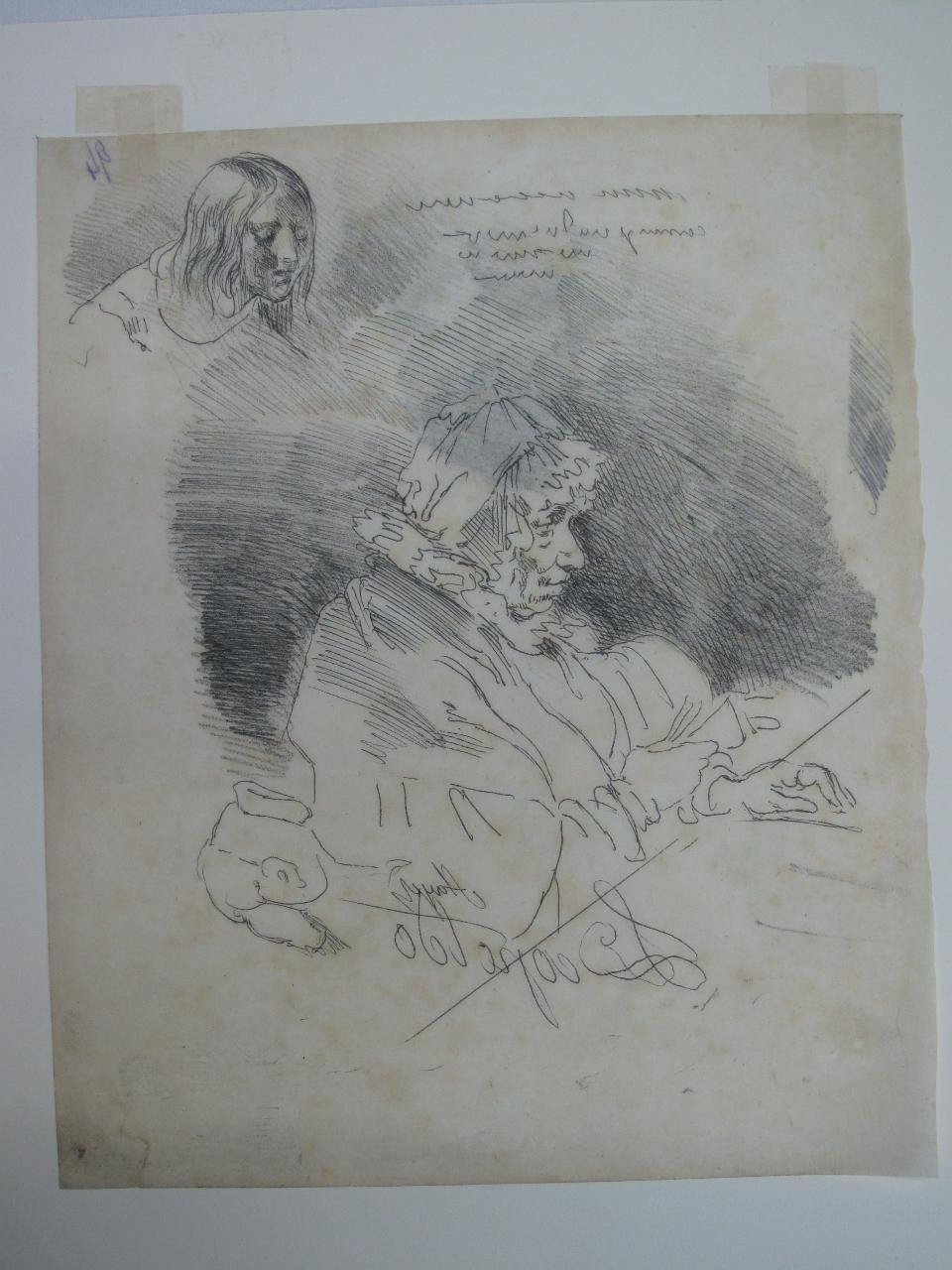 Impressione di figura di vecchio dal vero; in alto giovinetto, figure maschili (disegno) di Hayez, Francesco (metà sec. XIX)