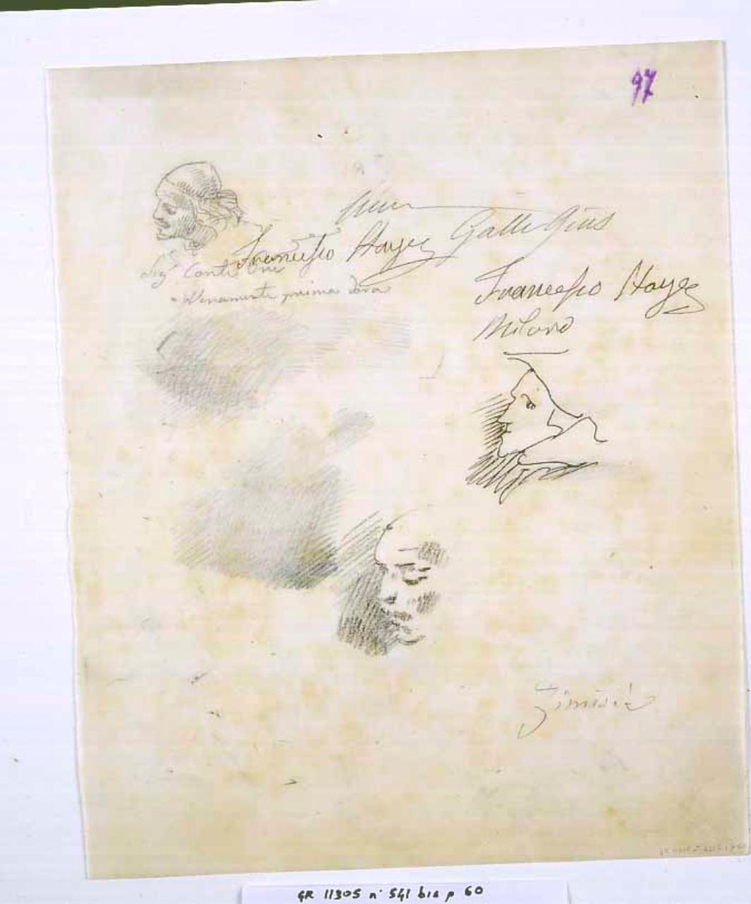 Ritratti maschili, ritratti maschili (disegno) di Hayez, Francesco (metà sec. XIX)