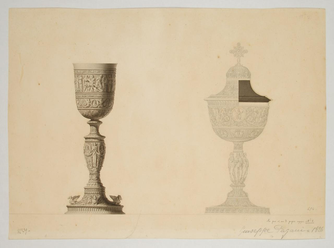 ornato: calice e pisside (disegno) di Pagani, Giuseppe (secondo quarto sec. XIX)