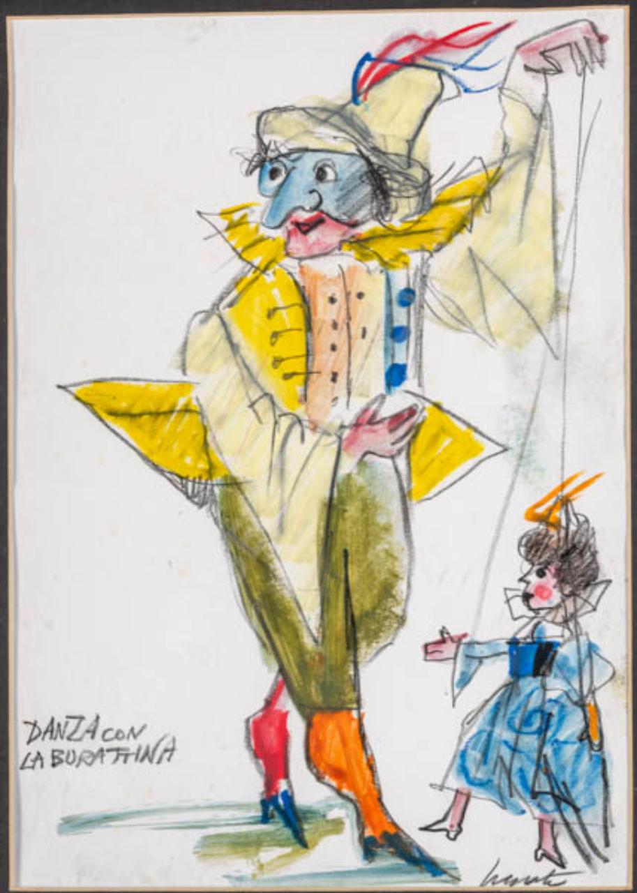 Danza con la burattina, burattini (bozzetto) di Luzzati, Emanuele (sec. XX)