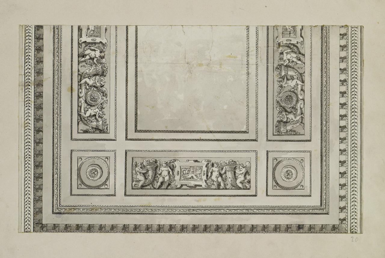 Ornato decorativo con putti e cornucopie (disegno) - Anonimo (prima metà sec. XVIII)