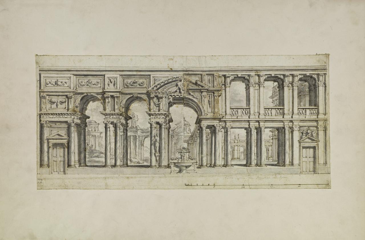 Doppio studio per colonnato (disegno) - Anonimo (prima metà sec. XVIII)
