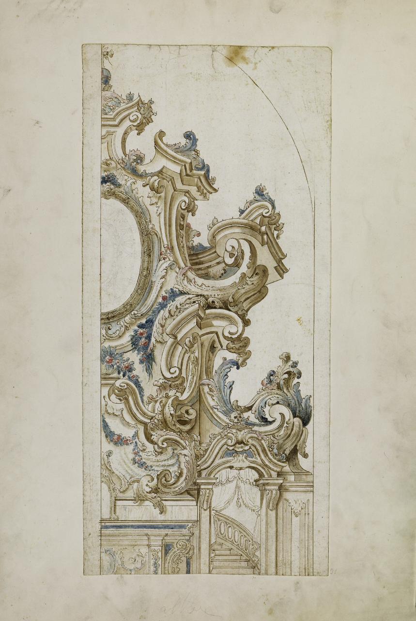 Decorazione per altare (metà destra) (disegno) - Anonimo (prima metà sec. XVIII)