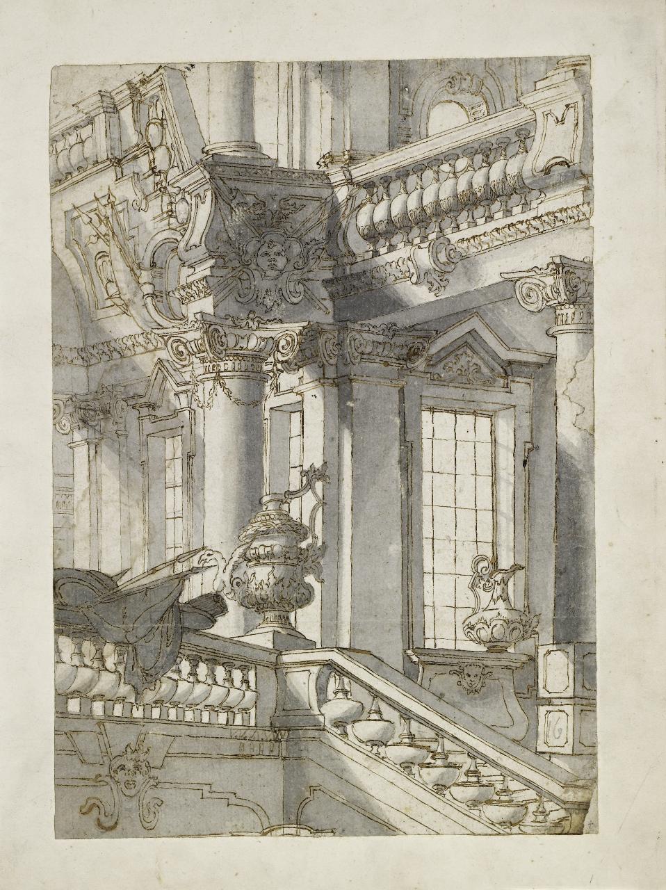 Studio architettonico con scala (disegno) - Anonimo (prima metà sec. XVIII)