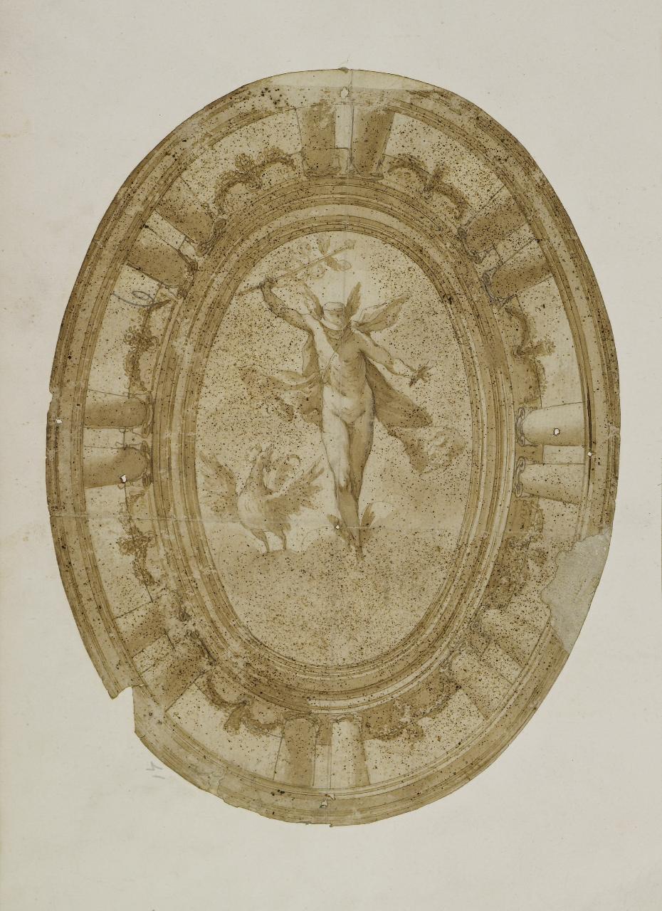 Decorazione di cupola con Mercurio e il gallo (disegno) - Anonimo (seconda metà sec. XVII)