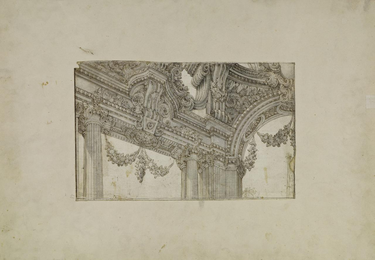 Ornato architettonico con festoni di frutta (disegno) - Anonimo (prima metà sec. XVIII)