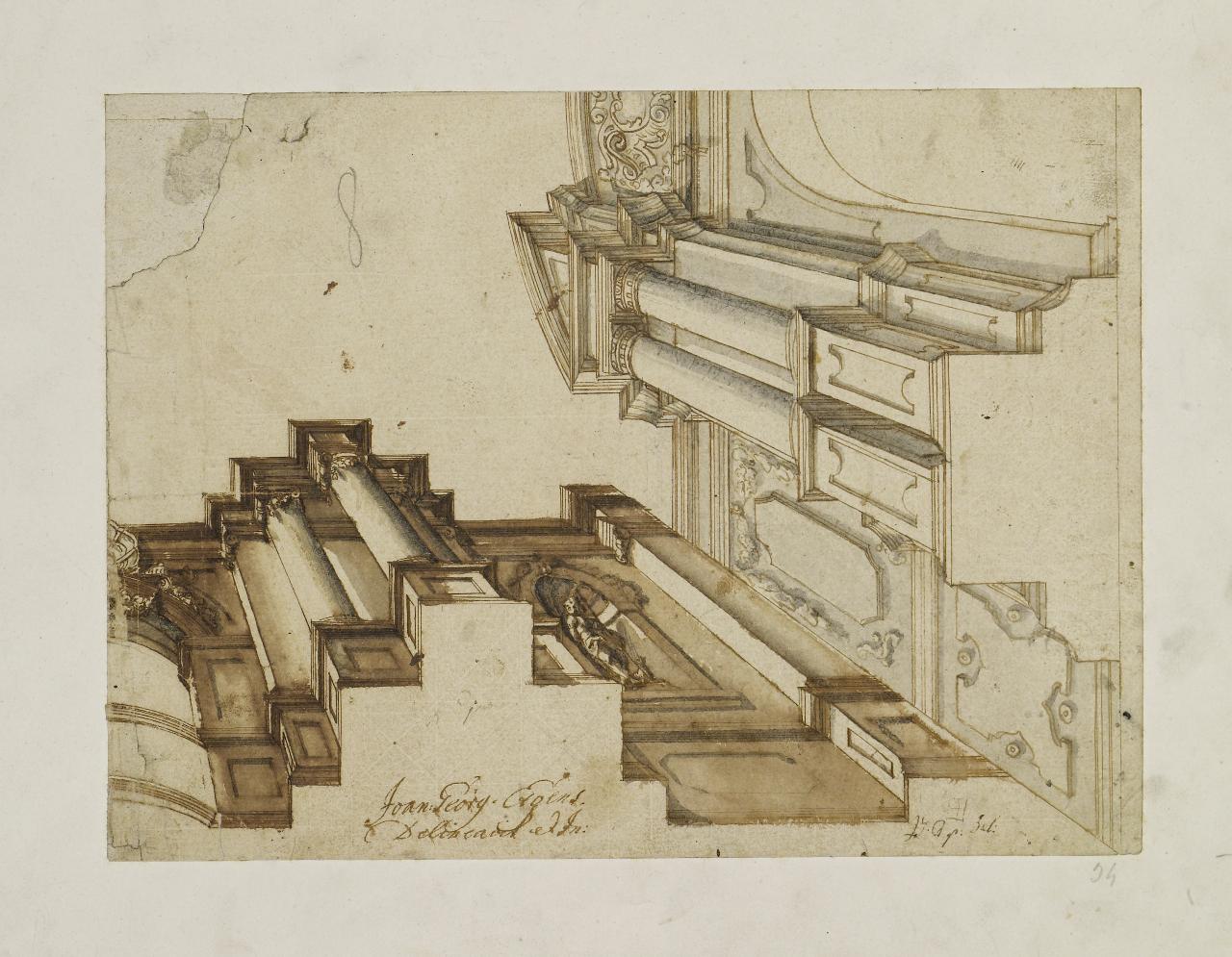 Due studi con prospettiva architettonica (disegno) - Anonimo (seconda metà sec. XVII)