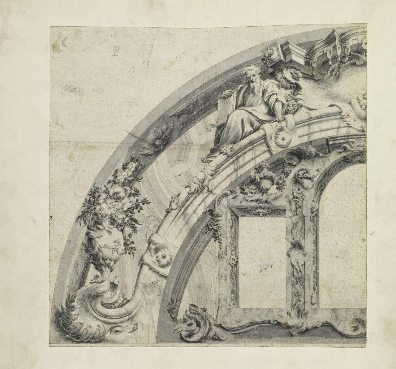 Decorazione per arco con profeta (disegno) - Anonimo (prima metà sec. XVIII)